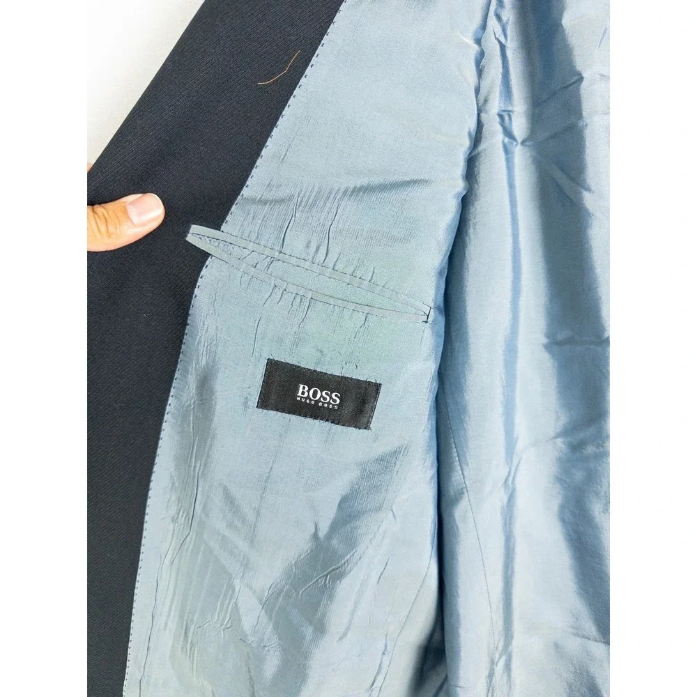 VTG Hugo Boss Rossellini Blazer Mens 44L Black 3 Button Wool Super 100‎